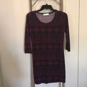 RED + BLACK LONG SLEEVED DRESS SIZE S
